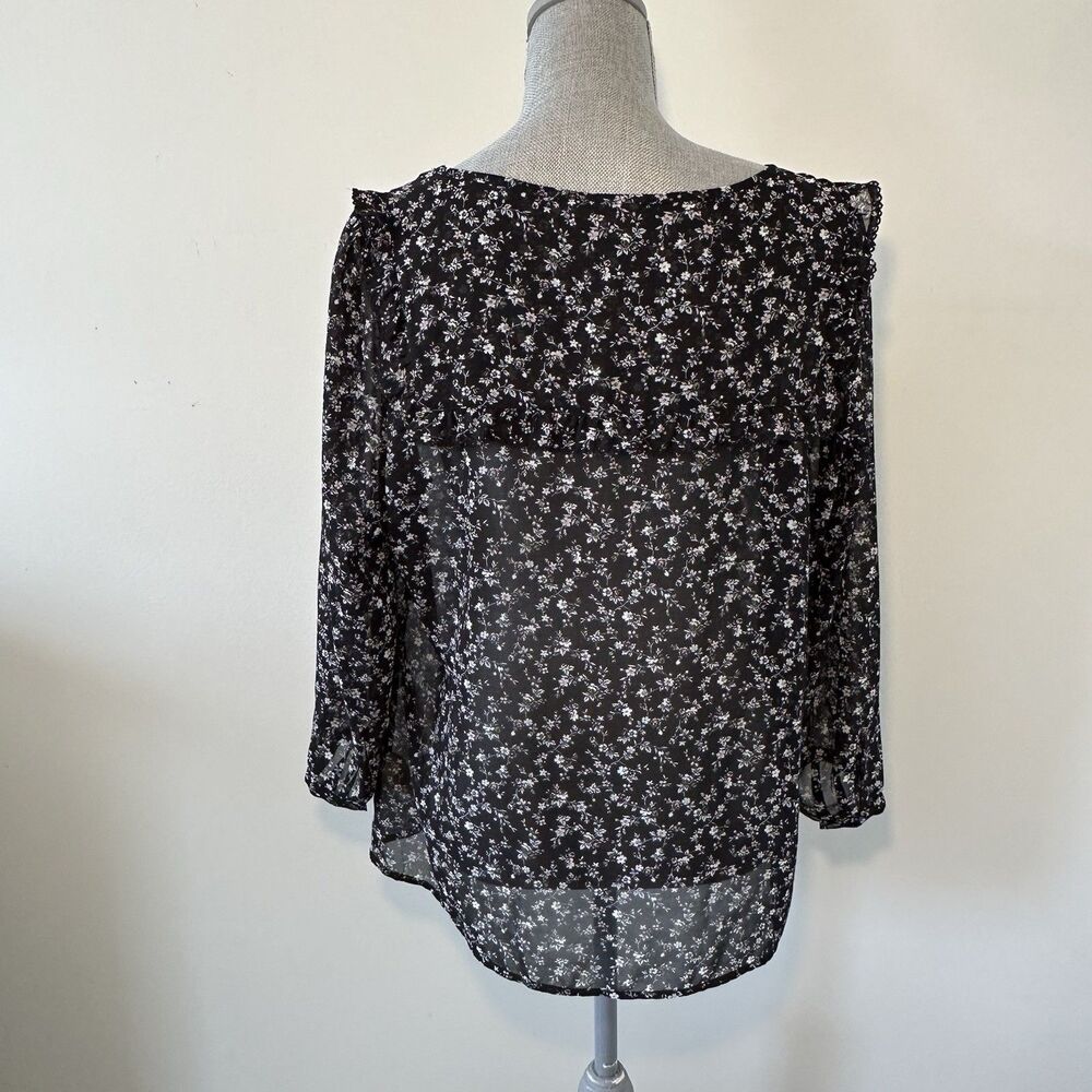 GAP Women’s L Semi Sheer Chiffon Ruffle Long Sleeve Floral Blouse 3/4 Sleeve